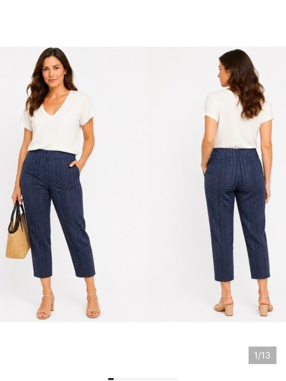 Loft Cropped Julie Fit Navy Eyelet Riviera Pant